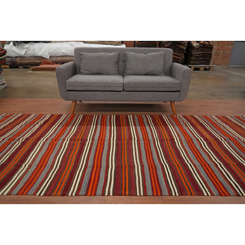Hand Woven Oriental 100% Wool Carpet Southwestern Geometric Multi-Colored Kilim Area Rug - 11' 0'' X 5' 0''