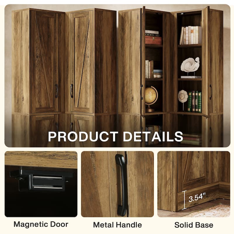 70.8-in Corner Cabinet, Farmhouse Accent Cabinet with Barn Doors