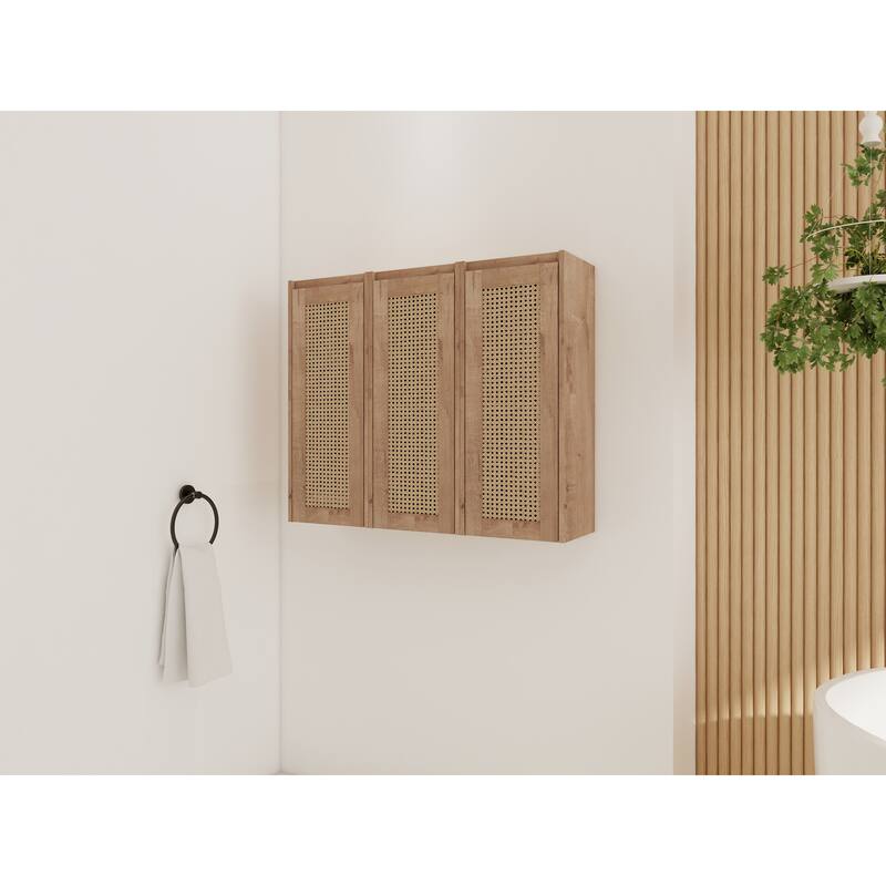 Modern Wall-Mounted Bathroom Cabinet with Hidden Handles & Reversible Doors, Floating Side Storage Cabinet