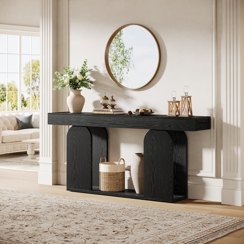 Long Wood Entryway Table, Storage Shelf Sofa Console Table, Living Room Hallway Foyer Behind Couch