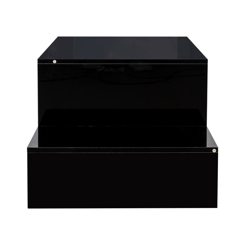 Modern Minimalist Stylish Coffee Table Double Layer Coffee Table with Open Storage, for Living Room, Black