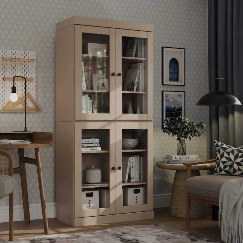 100% Solid Wood 6-Shelf Bookcase with Optional Doors by Palace Imports - 4 Dr Glass - Beige