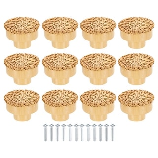 12 Pack Rattan Dresser Knobs Round Woven Drawer Knob with Screws
