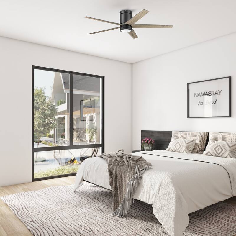 52" Honeywell Graceshire Contemporary Ceiling Fan with Color Changing LED Light, Remote Control, Flush Mount, Dual Finish Blades