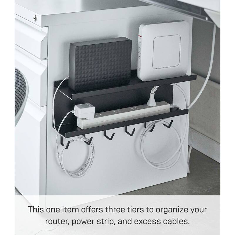 Yamazaki Home Wall-Mount Cable and Router Storage Rack, Steel - L 4.33 x W 15.75 x H 7.09 inches