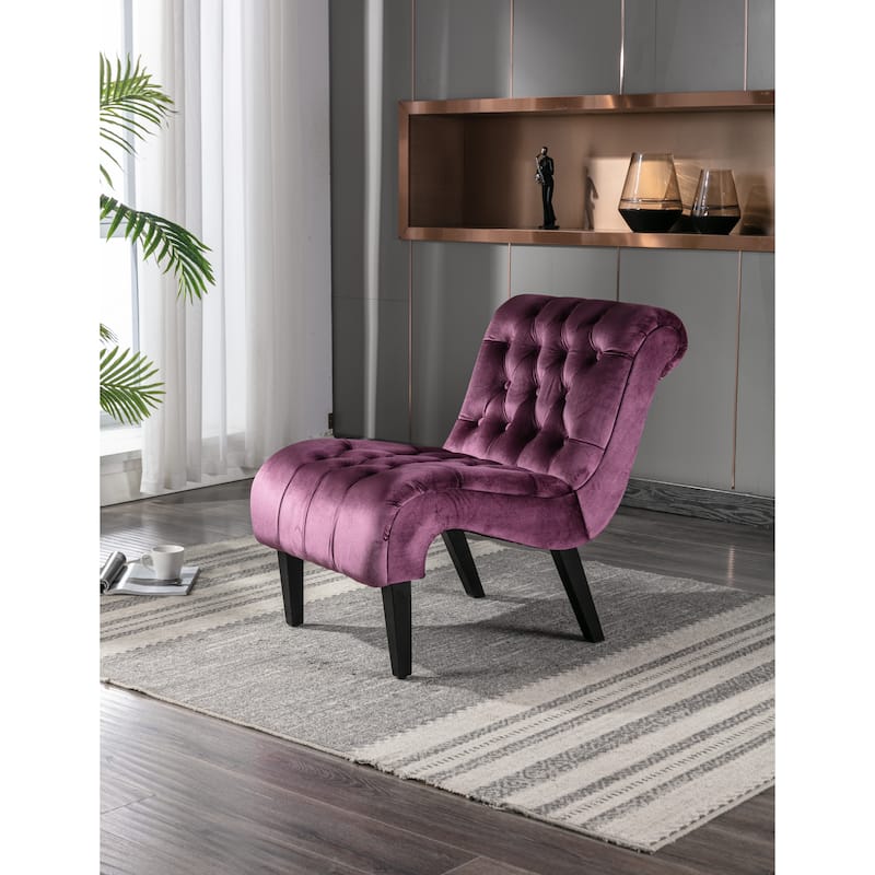 PUrple Modern 22.83" Upholstered Buttons Tufted Accent Chair with Wooden Legs for Living Room