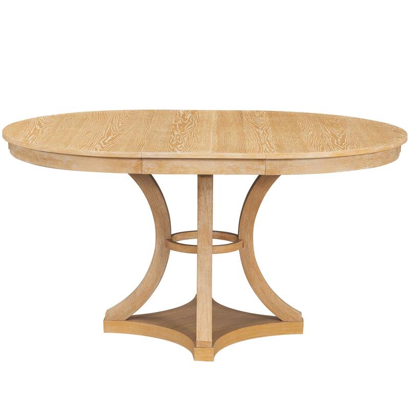 5-Piece Retro Dining Table Set with Extendable Round Table and 4 Upholstered Chairs