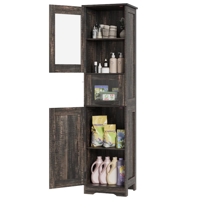 Tall Bathroom Cabinet, Narrow Storage Cabinet with Doors and Adjustable Shelf