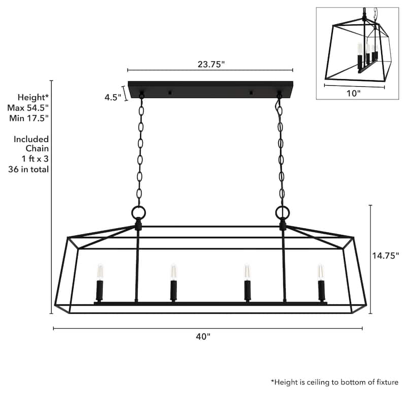 Hunter Fair Oaks 4-Light Linear Chandelier - Dining Room, Island - Modern, Transitional, Lantern, Geometric - Designer!