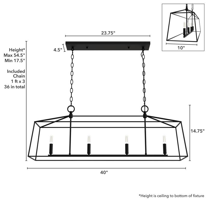 Hunter Fair Oaks 4-Light Linear Chandelier - Dining Room, Island - Modern, Transitional, Lantern, Geometric - Designer!