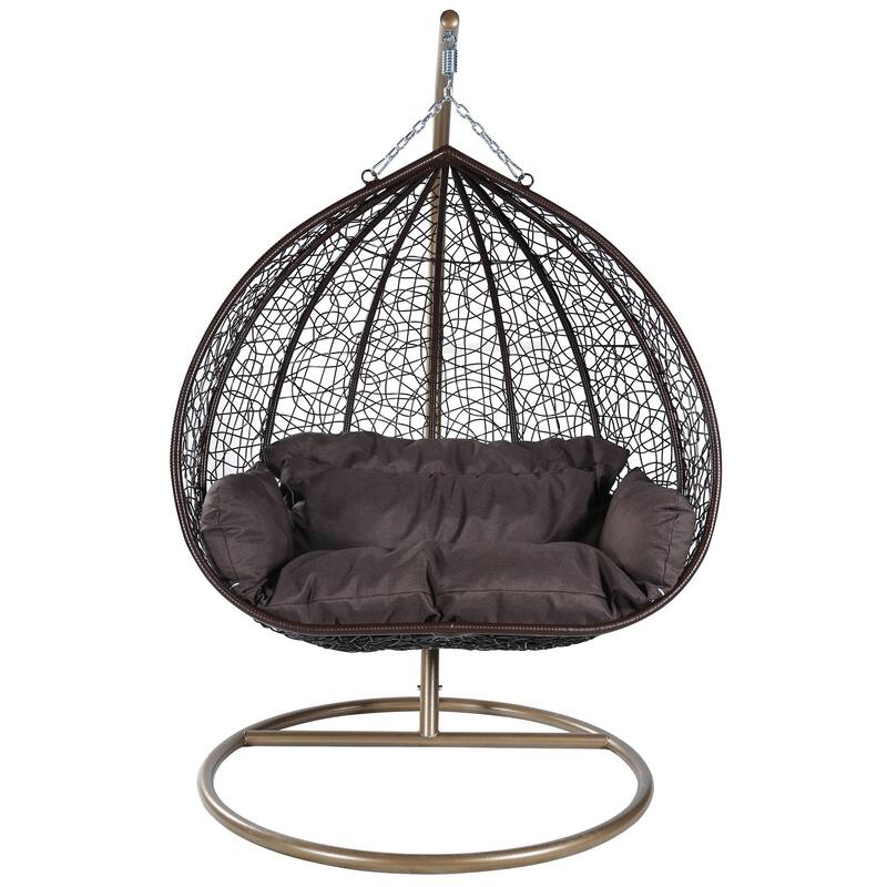 Hanging Swing Chair with Weave Design and Teardrop Shape in Brown Frame