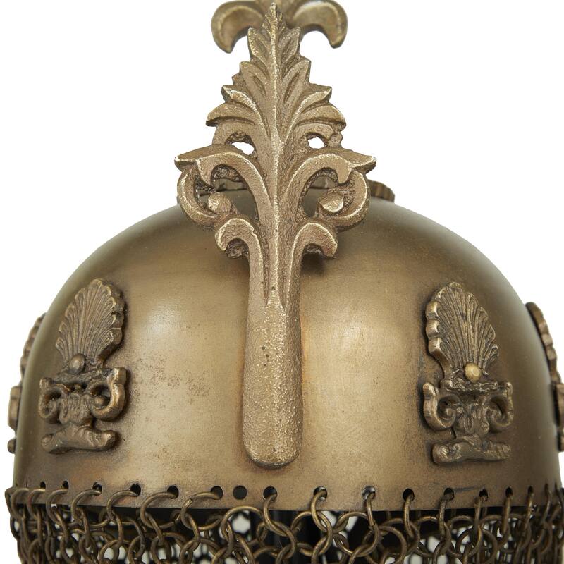 Metal Replica Medieval Ottoman Islamic Helmet with Black Wood Stand and Chainmail - Brass - Roche River Decor