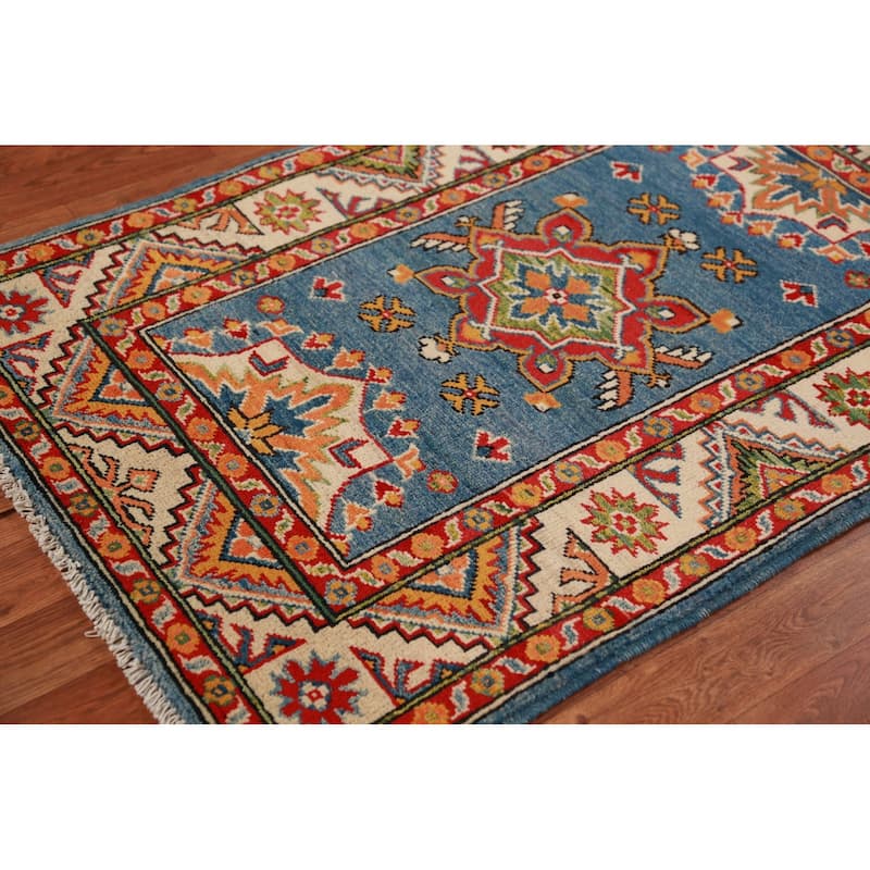 Blue Kazak Oriental Foyer Rug Handmade Wool Carpet - 2'8"x 4'2"