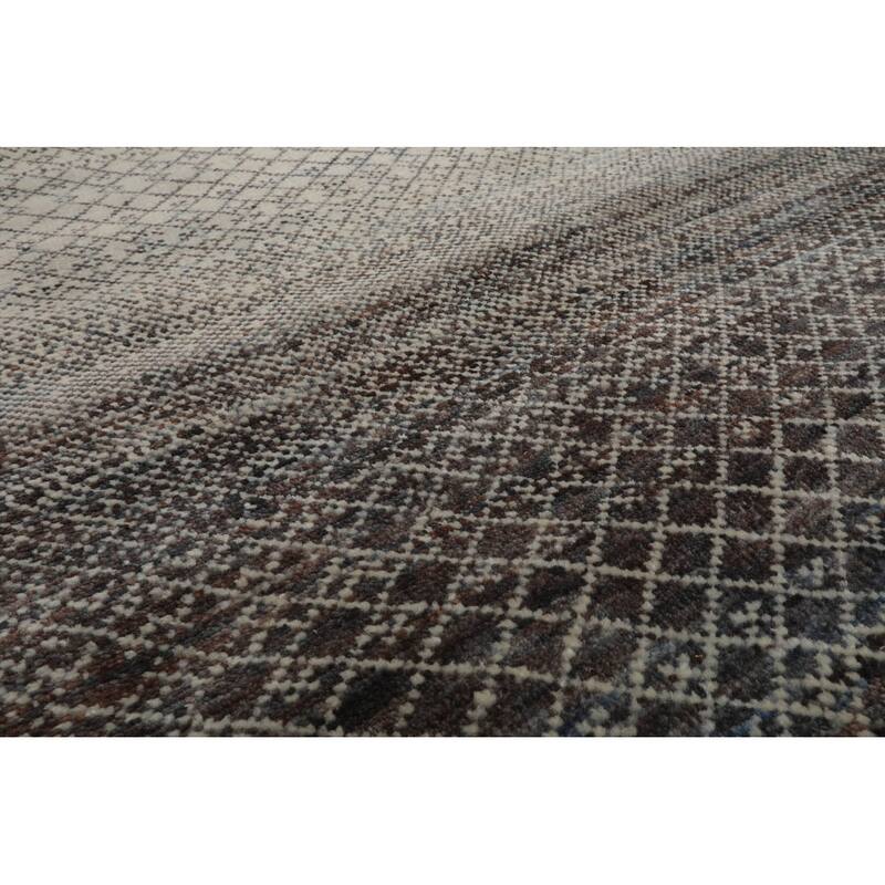 Beige Tibetan Wool & Bamboo Silk Hand Knotted Rug Geometric Style - 8' x 10'