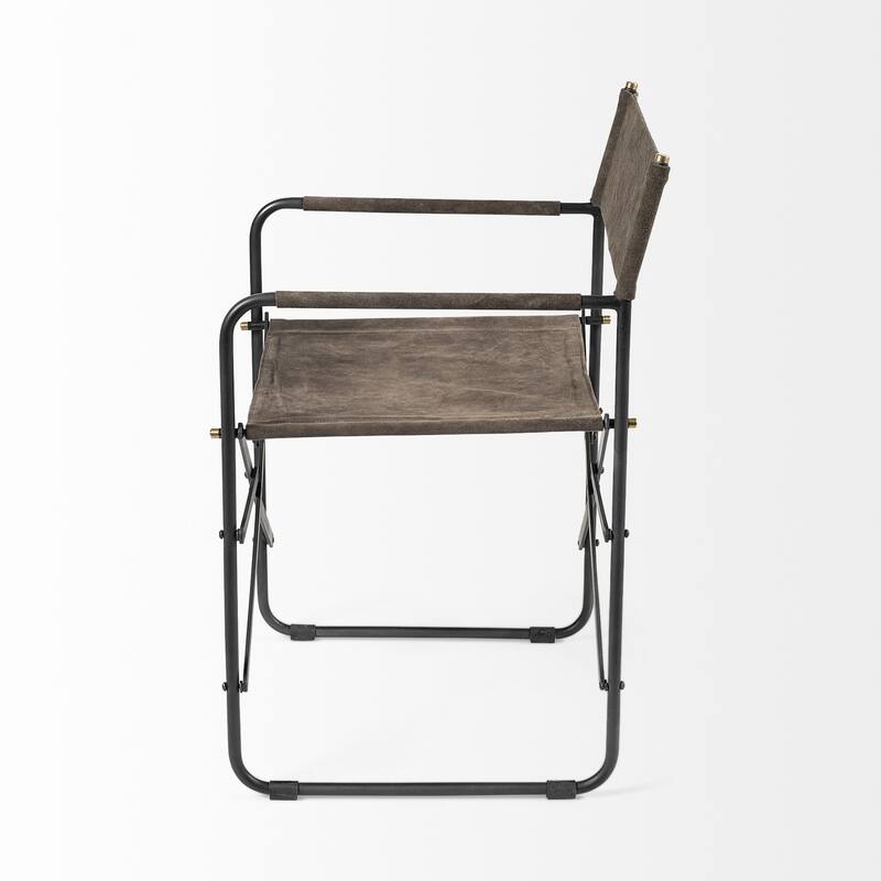 HomeRoots Brown And Black Leather Metal Open Back Dining Arm Chair