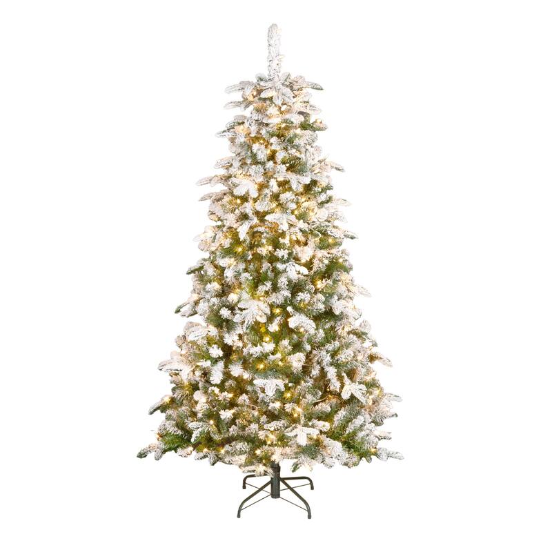 National Tree Company 6.5 ft. Snowy Everest Fir Medium Tree with Clear Lights - 6.5 Foot