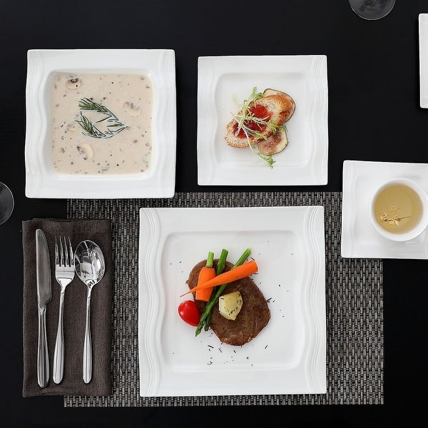 MALACASA Series Mario Porcelain Dinnerware Set Dinner Dishes White  Tableware Set