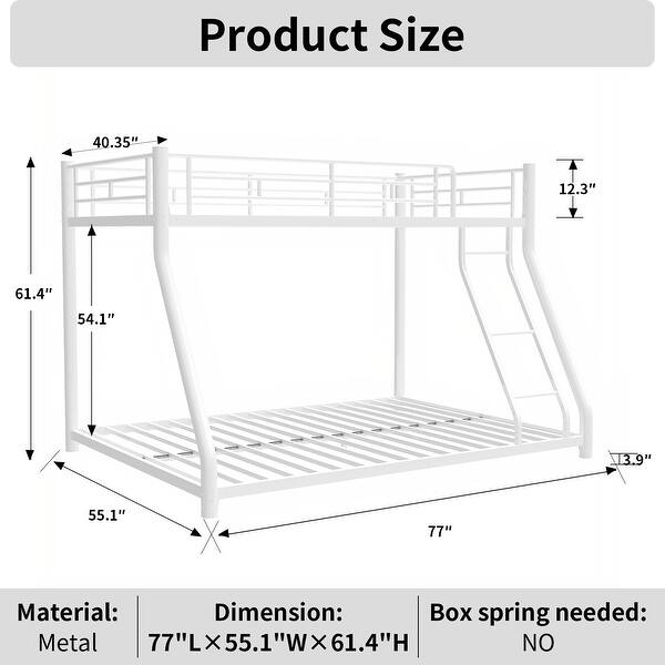 White Bunk Bed Noise Reduced Bed, CPC Certified, Twin over Full