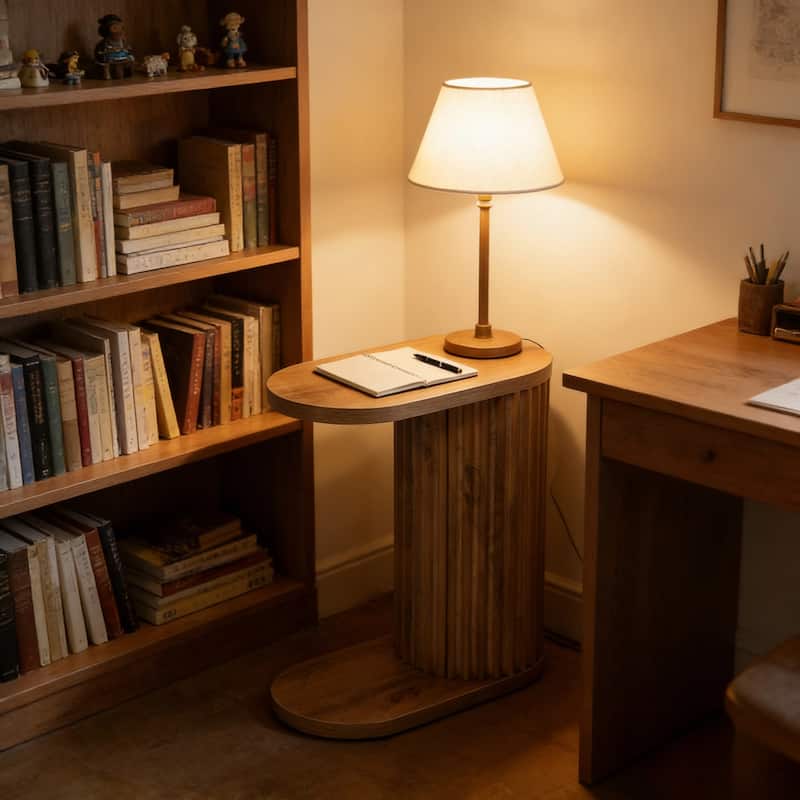 Modern C-Shaped End Table, Fluted Narrow Side Table