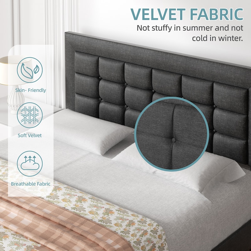 Futzca Bed Frame with Velvet Fabric Headboard