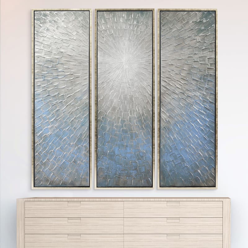 Silver Ice Textured Metallic Hand Painted Framed Canvas Wall Art, Set and Single