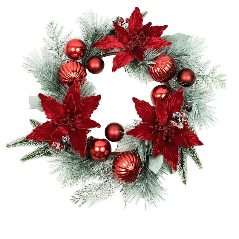Kurt Adler 20-Inch Wreath with Red Berries and Poinsettia - Green - 20"