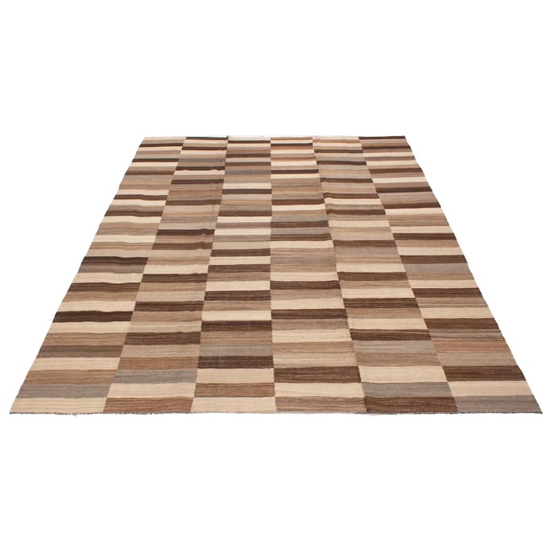 ECARPETGALLERY Flat-Weave Boho Brown Wool Kilim - 9'0 x 12'4