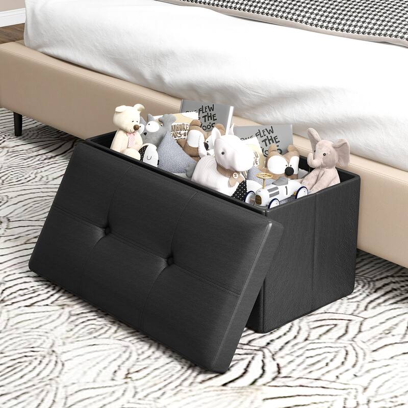 Upholstered Square Footstool with PVC Leather Surface for Bedroom