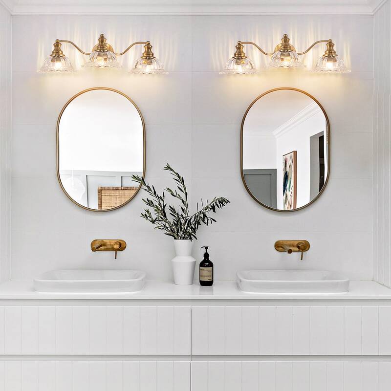 24 Inch 3-Light Vintage Bathroom Wall Sconce - Elegant Metal and Glass Lampshade Vanity Light Fixture for Bathroom