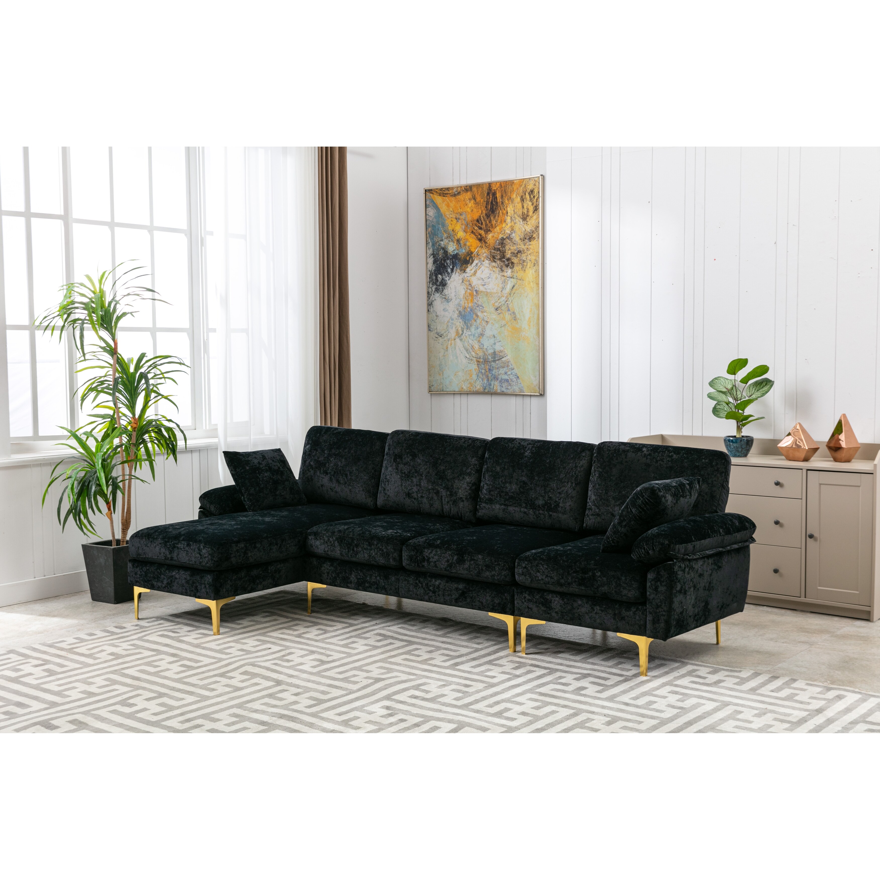 Mid century modern velvet sales sectional sofa