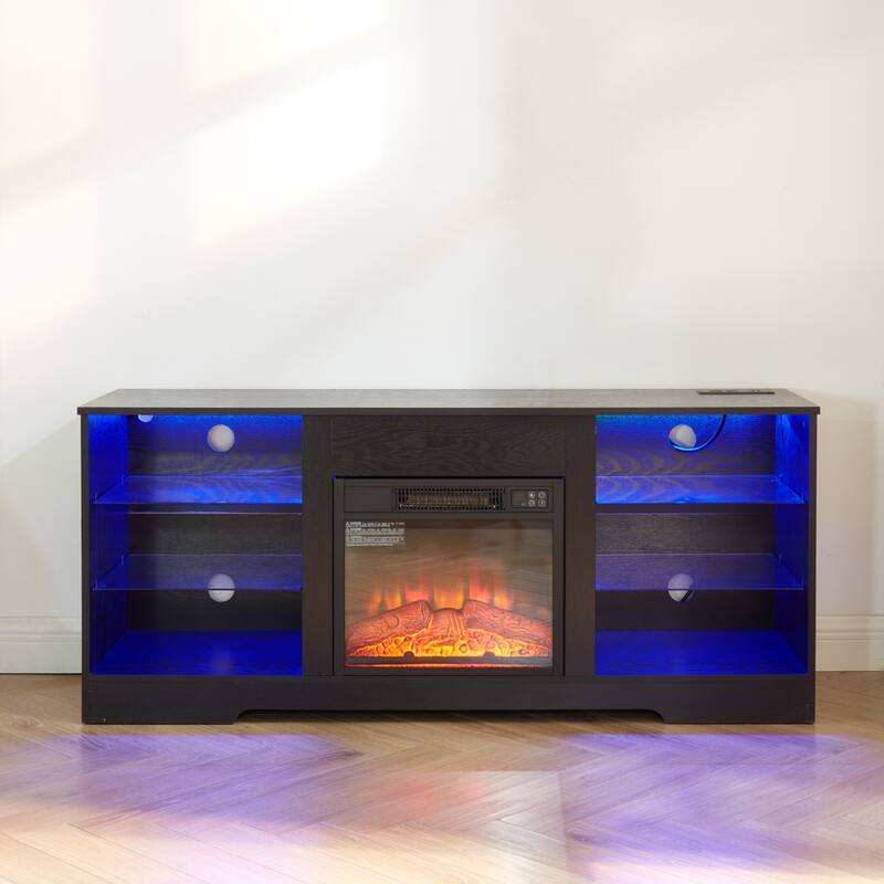 57.87" Fireplace TV Stand with 7 Color LED Flames and USB Charging