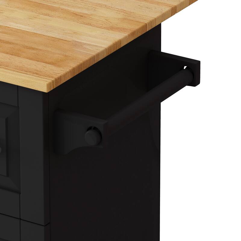 Rolling Kitchen Island Cart with Expandable Solid Wood Top, 2 Door Cabinet, 3 Drawers, Spice & Towel Rack for Kitchen Storage
