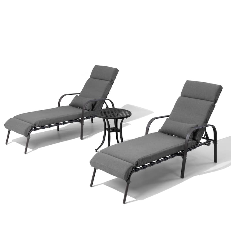 Outdoor Adjustable Patio Chaise Lounge Chair with Side Table Cushion