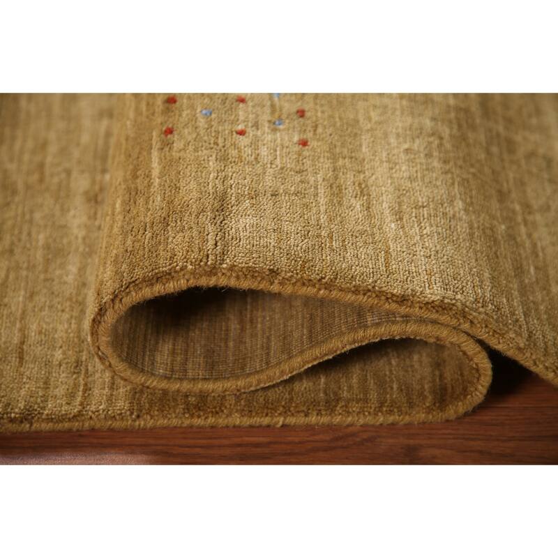 Tribal Gold Gabbeh Oriental Area Rug Handmade Wool Carpet - 5'3"x 7'8"