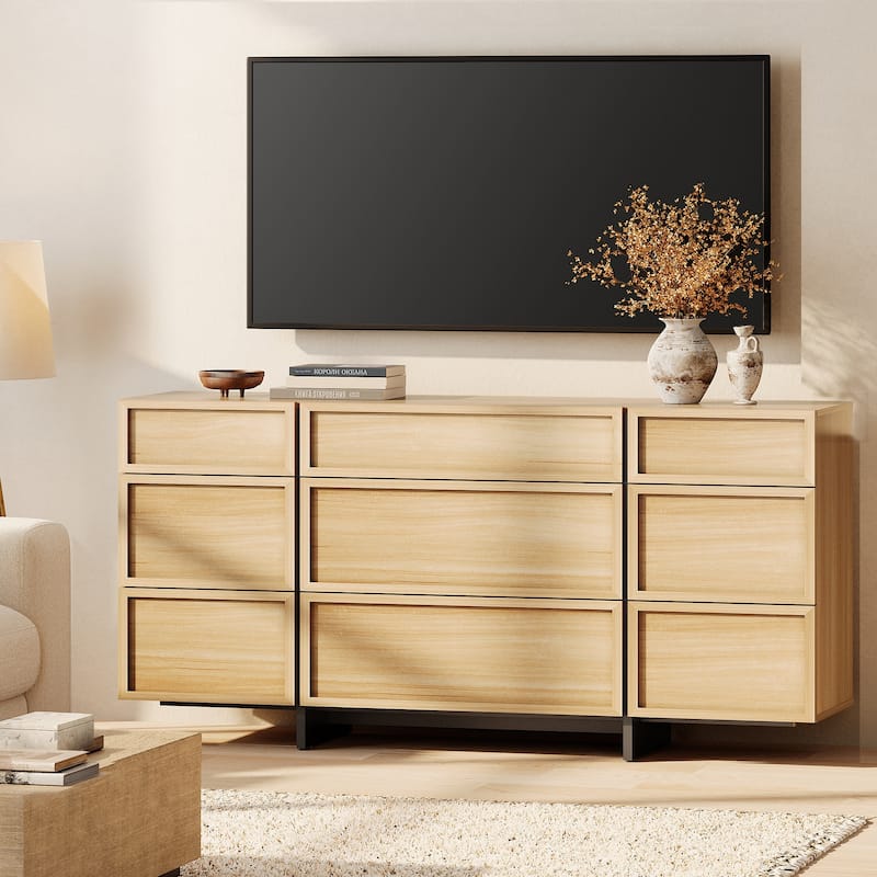 WAMPAT Modern Dresser for Bedroom, Wooden Chest of Drawers with T-Shaped Wood Legs