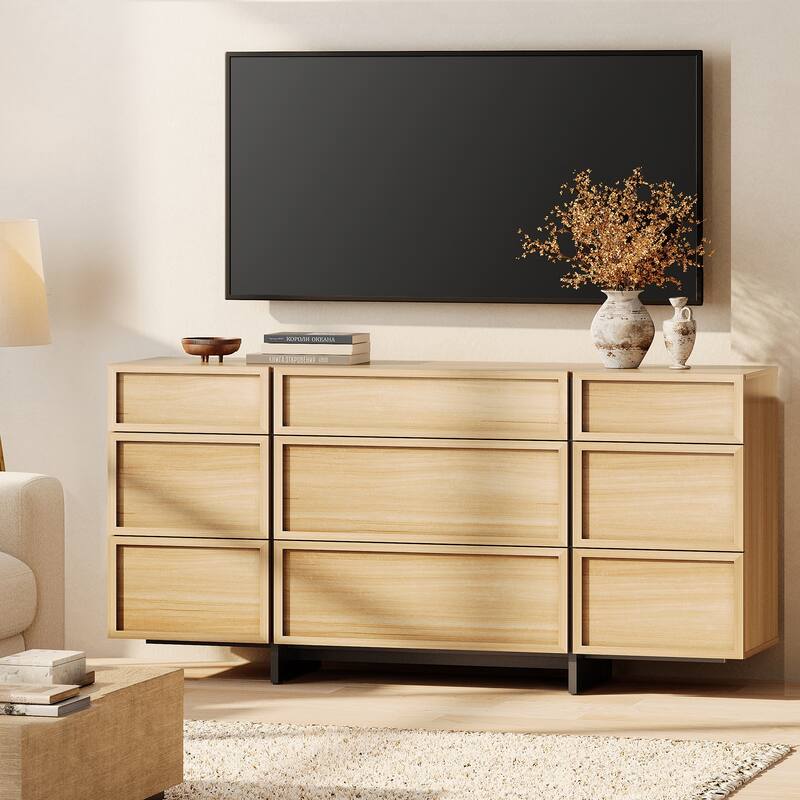 WAMPAT Modern TV Stand, Entertainment Center with T-Shaped Legs, Media Console Table with Storage Drawers