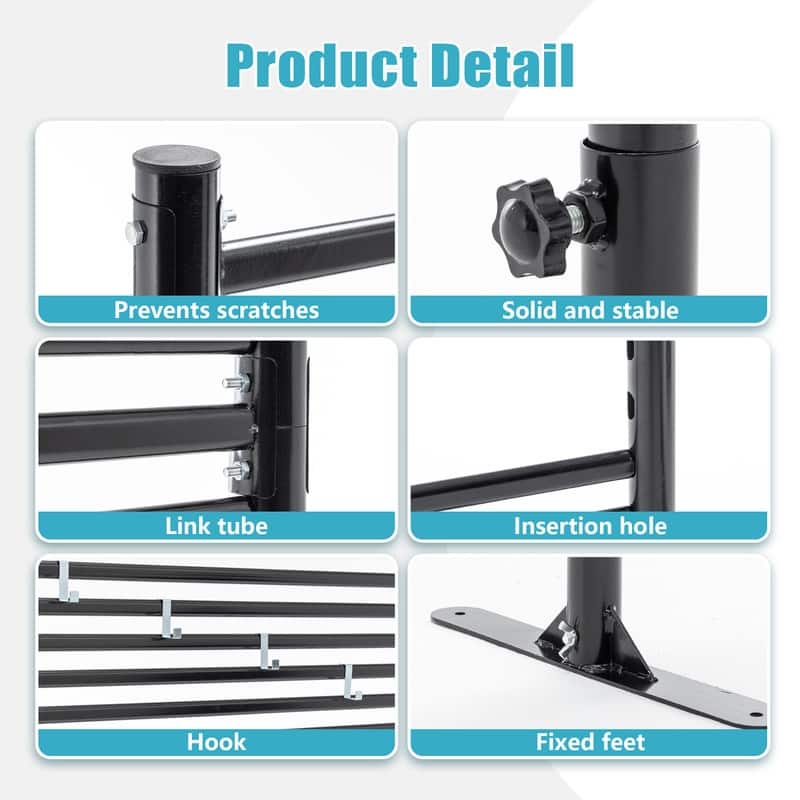 71.26''x46.65'' Outdoor Privacy Screens Freestanding, Metal Privacy Fence Panels for Outside, Slatted Design with Stand, Black