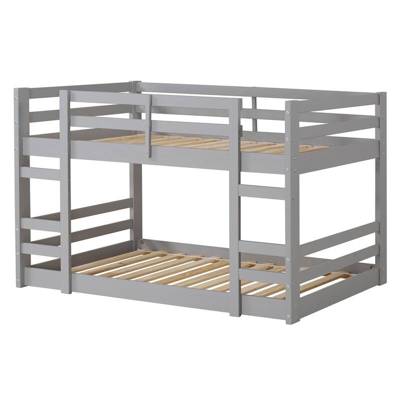 Solid Wood Twin over Twin Bunk Bed Frame with Guardrails
