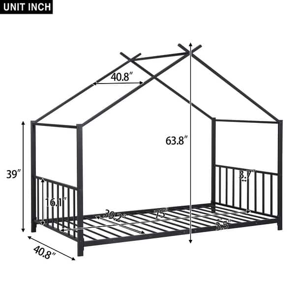 dimension image slide 1 of 3, Metal House Platform Bed
