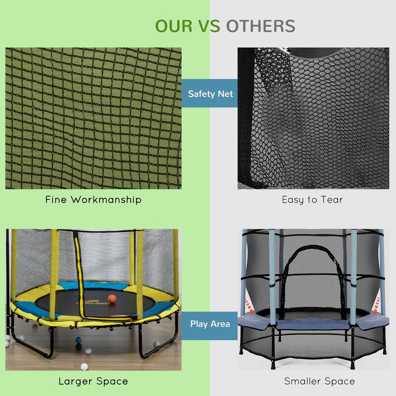 Qaba 4.6' Kids Trampoline with Basketball Hoop, Horizontal Bar, 55" Indoor Trampoline with Net