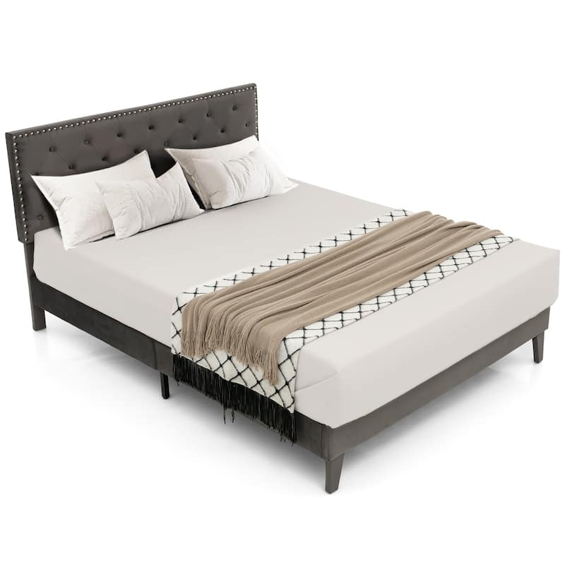 Costway Bed Frame Upholstered Platform Bed with Tufted Headboard