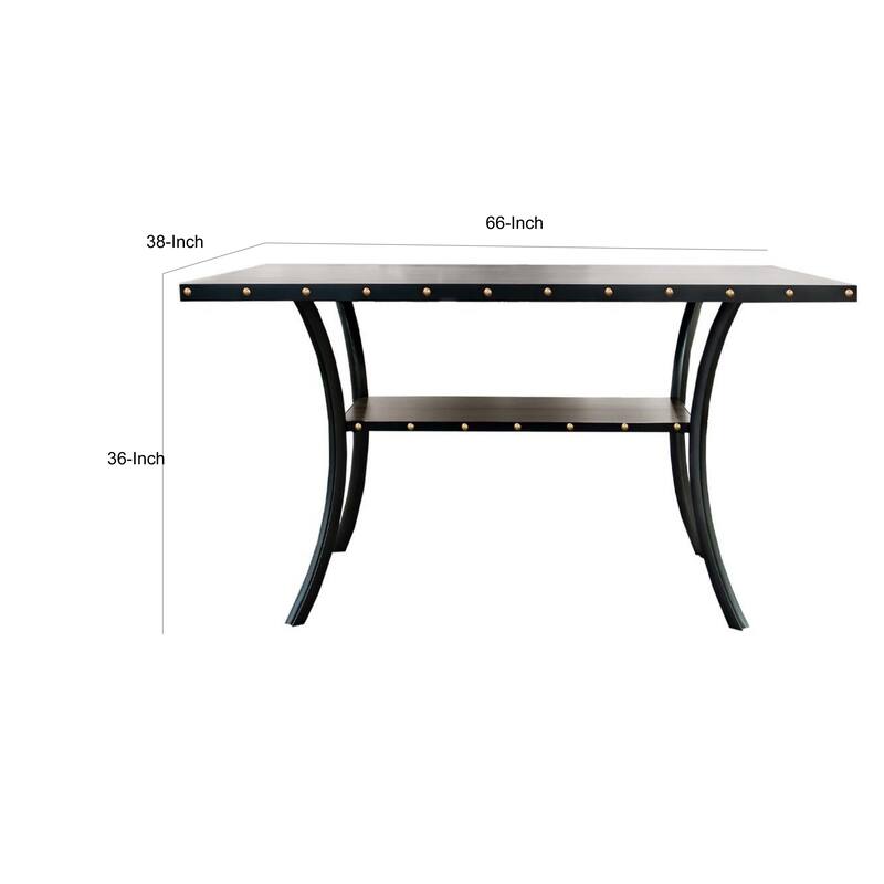 Sie 38 Inch Counter Height Table, Rectangular, Nailhead Trim, Black Wood