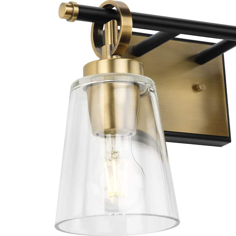 Cassell Collection Two-Light Vintage Brass Matte Black Luxe Industrial Bath & Vanity Light - 14.5 in x 6.62 in x 9.12 in