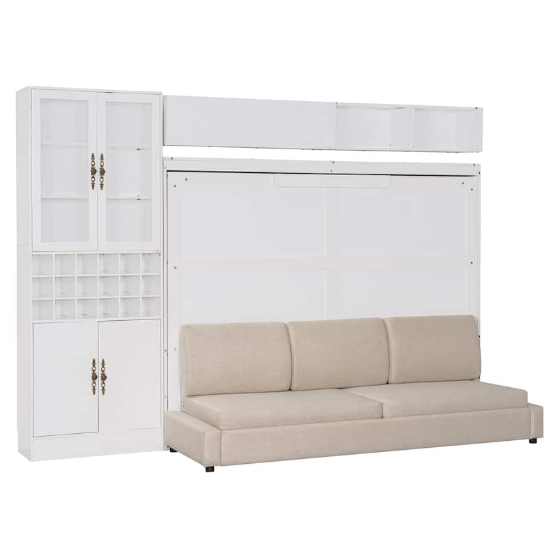 Queen Size MDF Murphy Bed with Sofa, Shelves and USB Charging Station