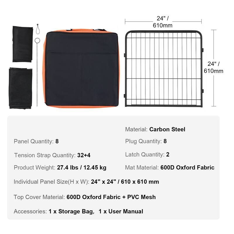Foldable Dog Playpen 8 Panels Metal Pet Exercise Pen with Storage Bag