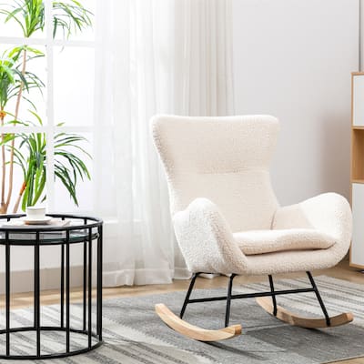 Padded Seat Rocking Chair With High Backrest And Armrests