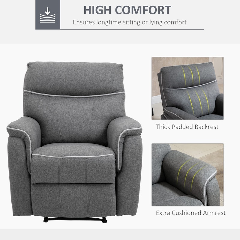HOMCOM Manual Recliner Chair Armchair Sofa with Footrest Padded Armrest for Living Room Bedroom, Grey