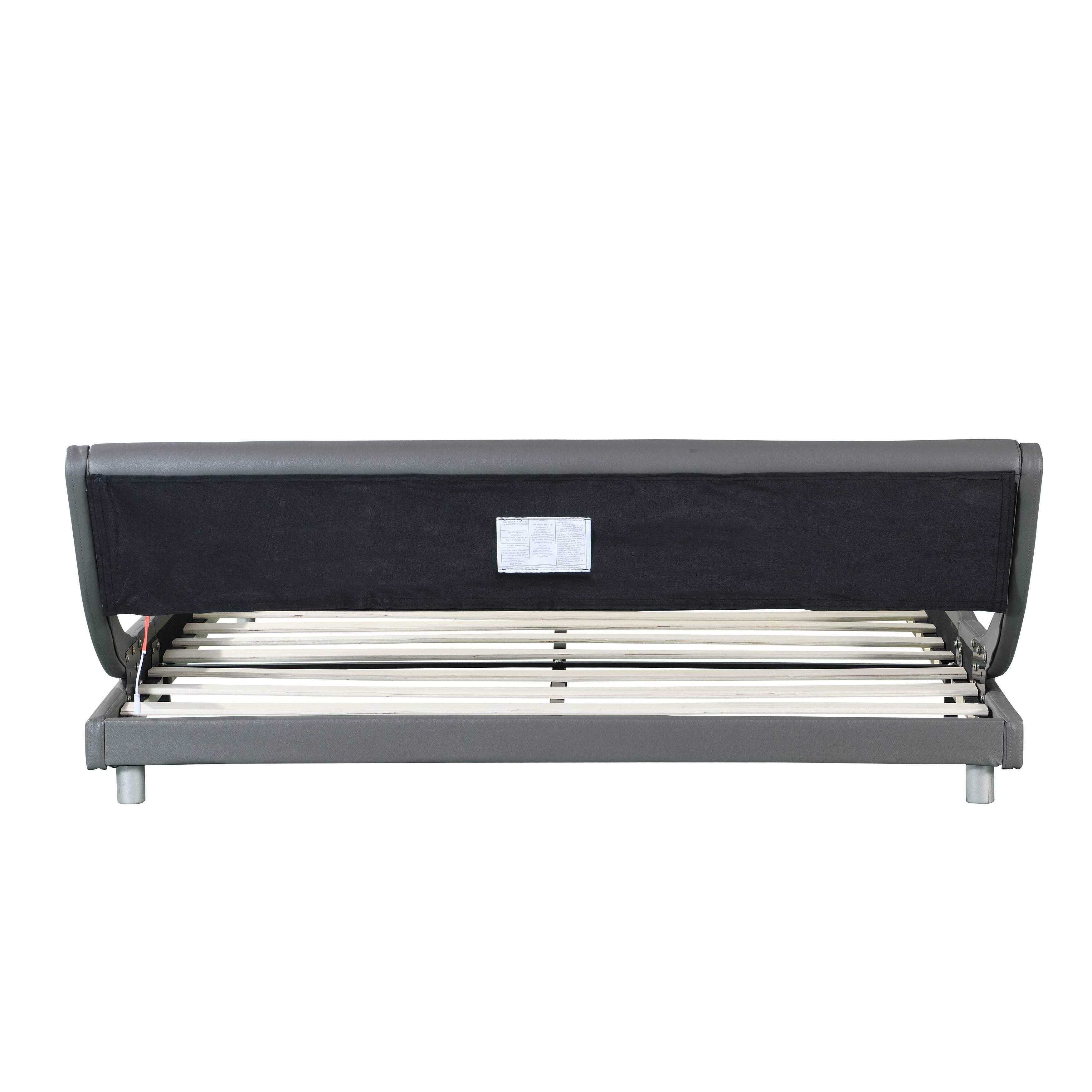 Queen Size Faux Leather Upholstered Platform Bed with LED Lighting