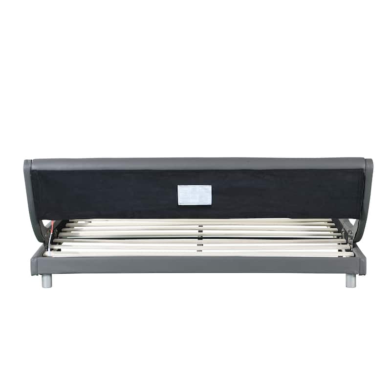 Queen Size Faux Leather Upholstered Platform Bed with LED Lighting and Wood Slat Support