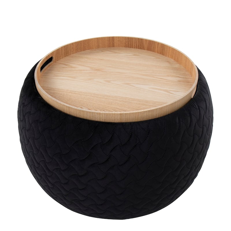 Carson Carrington Astrid Pouf with Natural Wood Tray Top